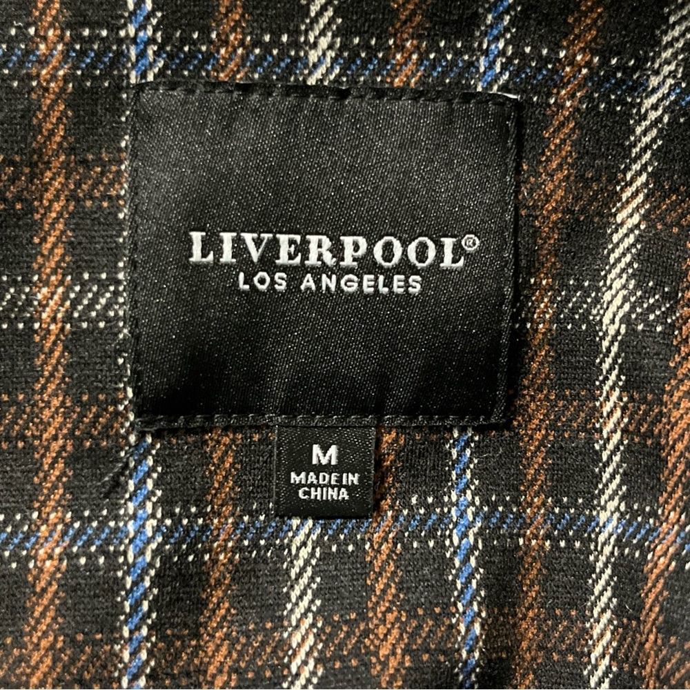 LIVERPOOL Women M Blazer Jacket Removable Hoodie Brown Tan Blue Plaid New Defect - Picture 15 of 16